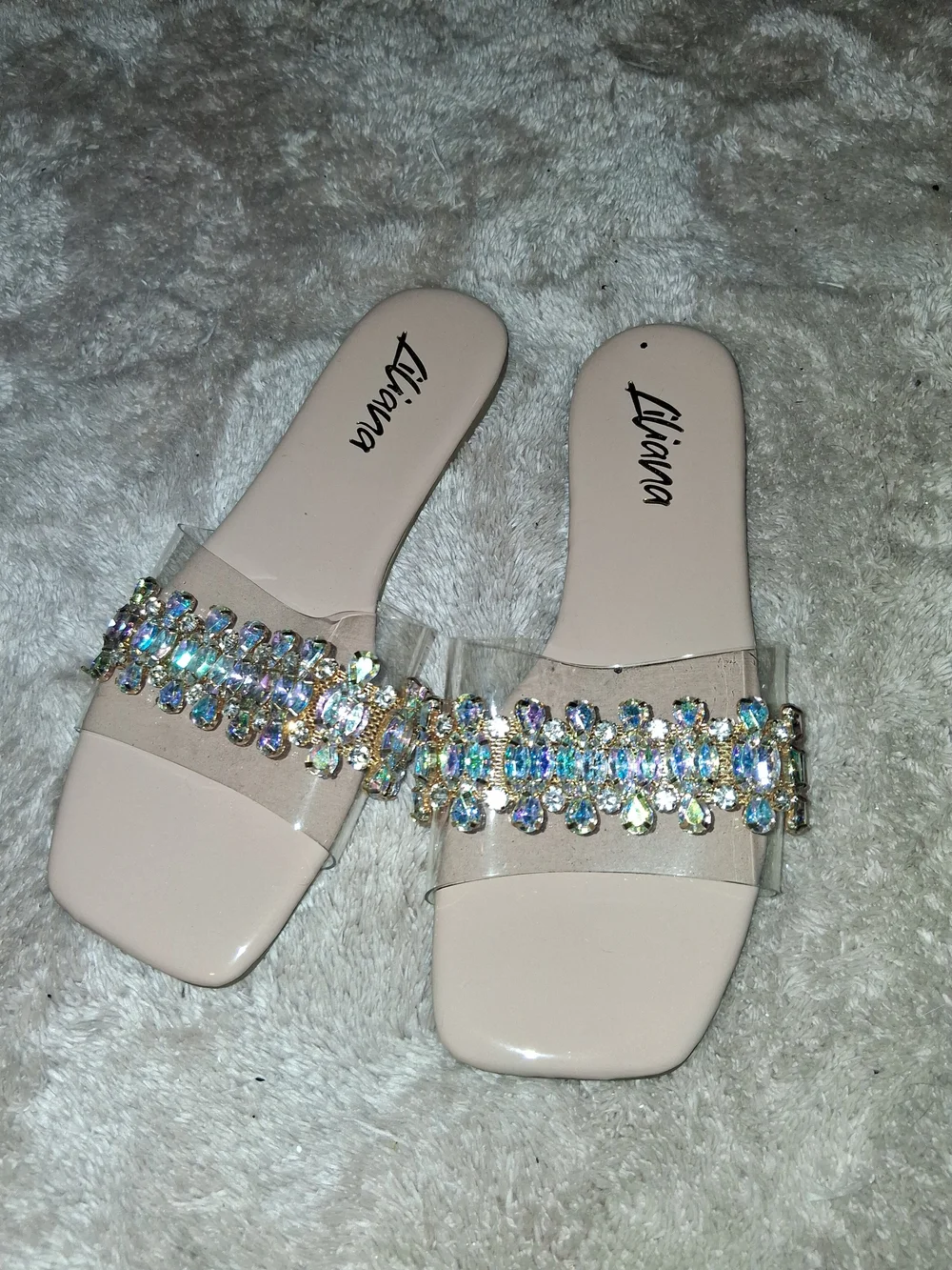 Liana Nude Embellished Crystal Slide Sandals